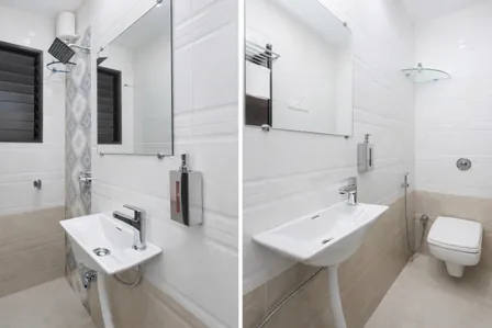 Modern hygienic attached bathroom in our managed PG in Andheri East